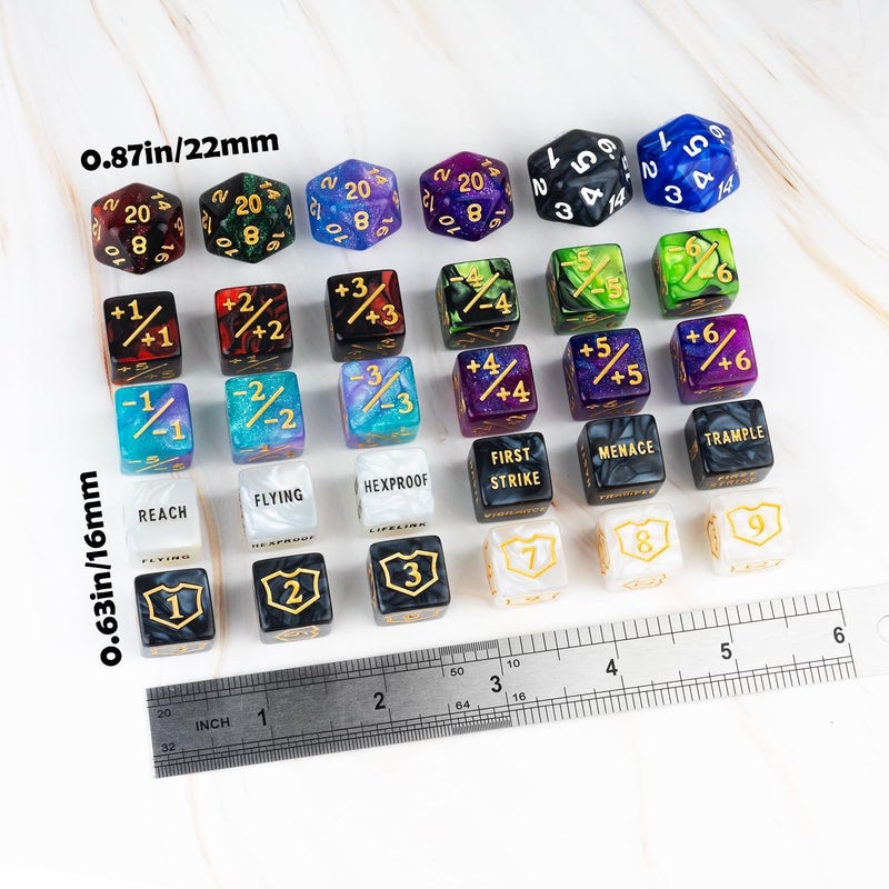 LAMJAM 66 PCS MTG Dice Counters Keyword Metal Tokens +1/+1 Shield Life Counter Dice Set Spindown D20 for MTG, TCG, Magic Cards Gaming Accessories - Image 2